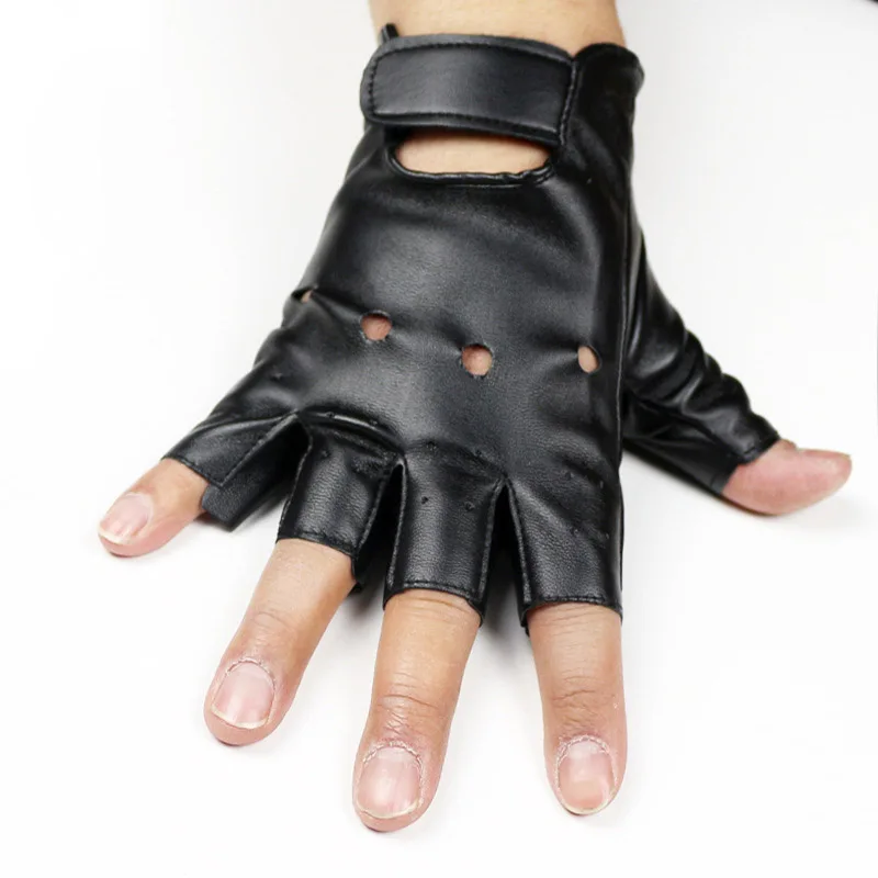 Men\'s dancing hip-hop Night Club Couples Stage Show gloves Gothic Punk Rock Show PU Leather Half finger Fitness Driver Glove L56