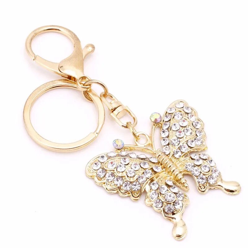 Fashion Charm Keychain Rhinestone Metal Butterfly Keyring Pendant Purse Bag Gift