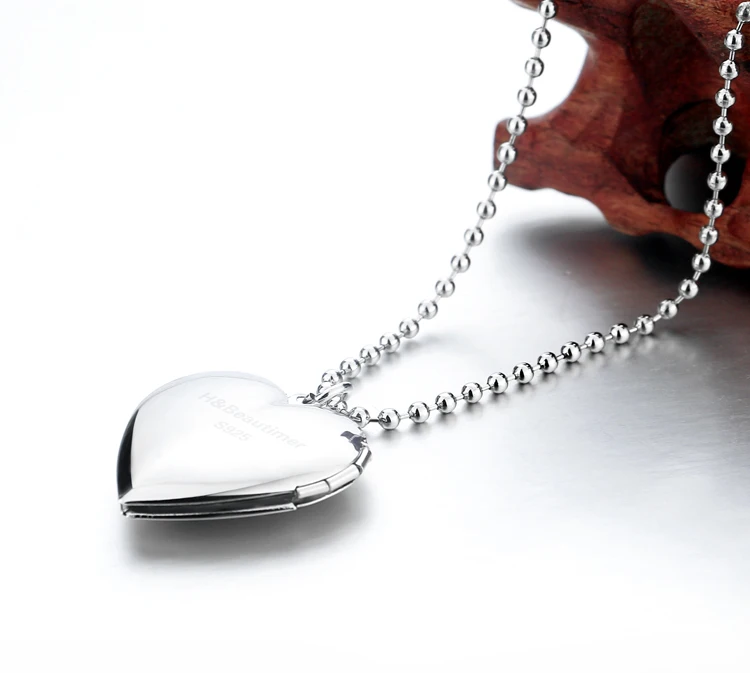 Fashion female 925 sterling silver necklace cute heart pendant design can be placed photo creative solid silver jewelry