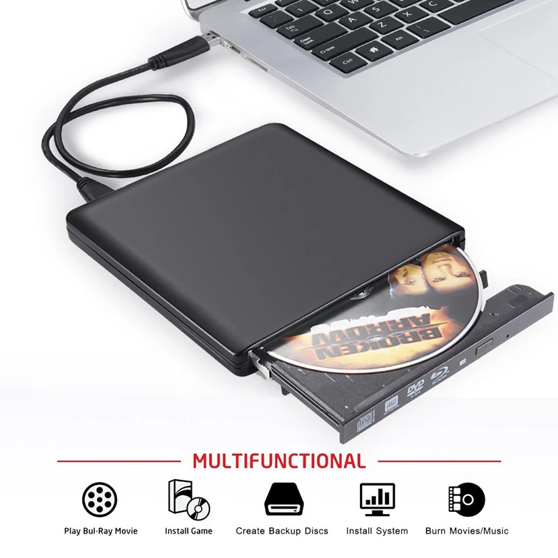 USB 3.0 4K Bluray External Optical Drive 3D Player BD-RE Burner Recorder DVD+/-RW/RAM Drives for Computer Windows7/8/10