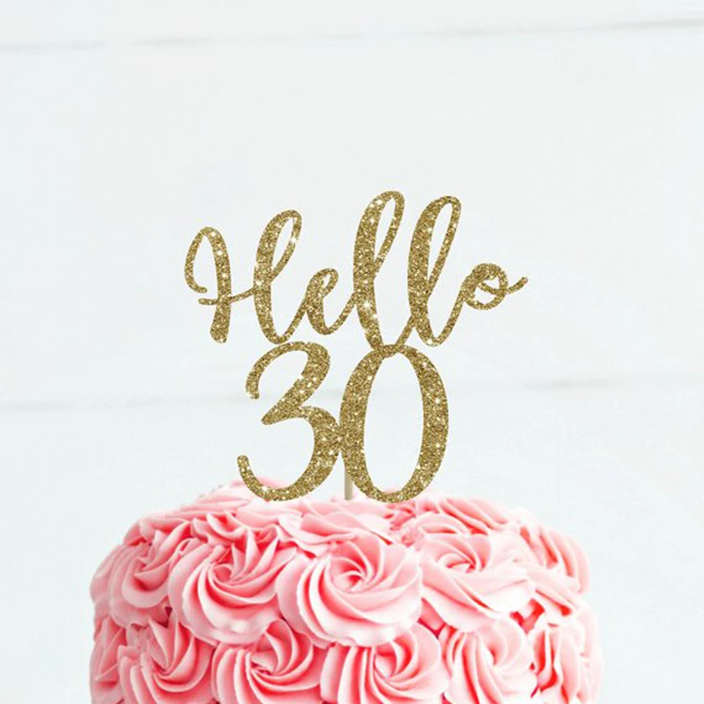 Custom Happy Birthday cake topper,Hello 30/age Birthday  Cake Topper , Birthday Party Cake Topper Decoration Supplies