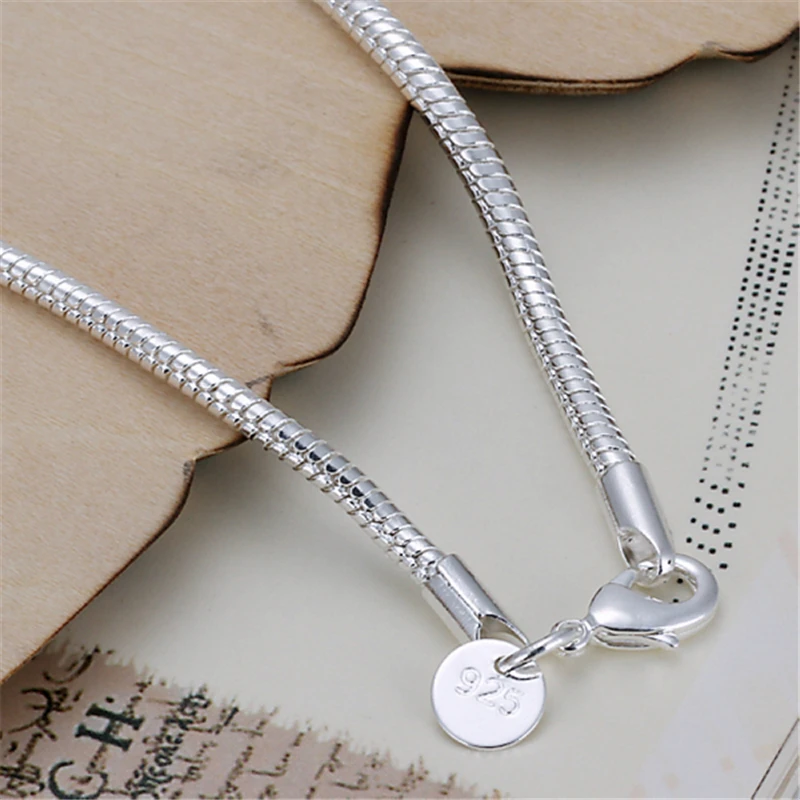 DOTEFFIL 925 Sterling Silver 8 Inch 3mm Snake Chain Basis Bracelet For Woman Charm Wedding Engagement Fashion Party Jewelry
