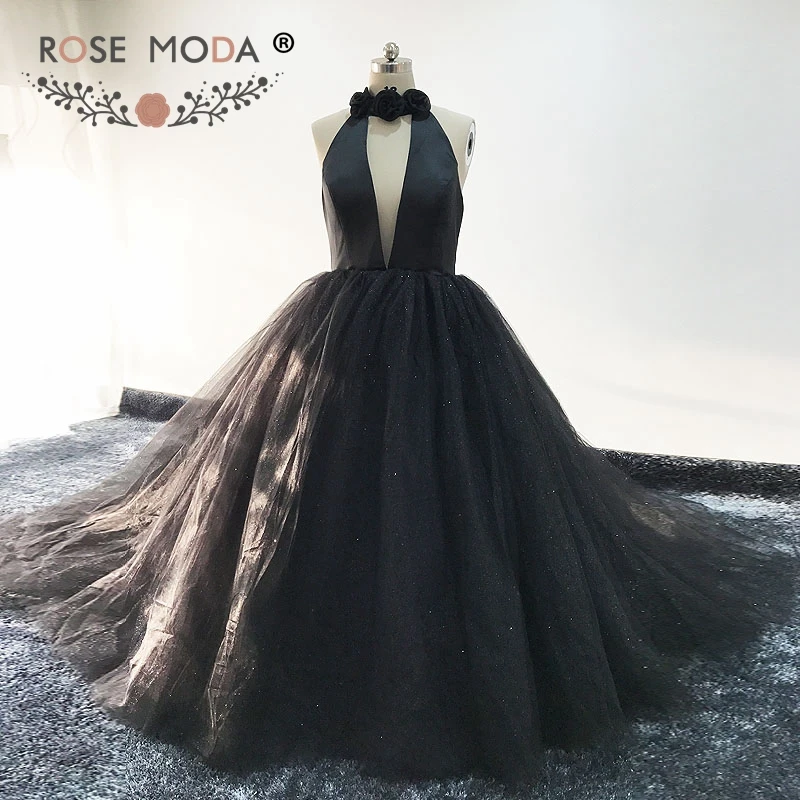 Rosa moda halter vestido de baile preto sem costas formal longo brilhantes vestidos de noite fotos reais