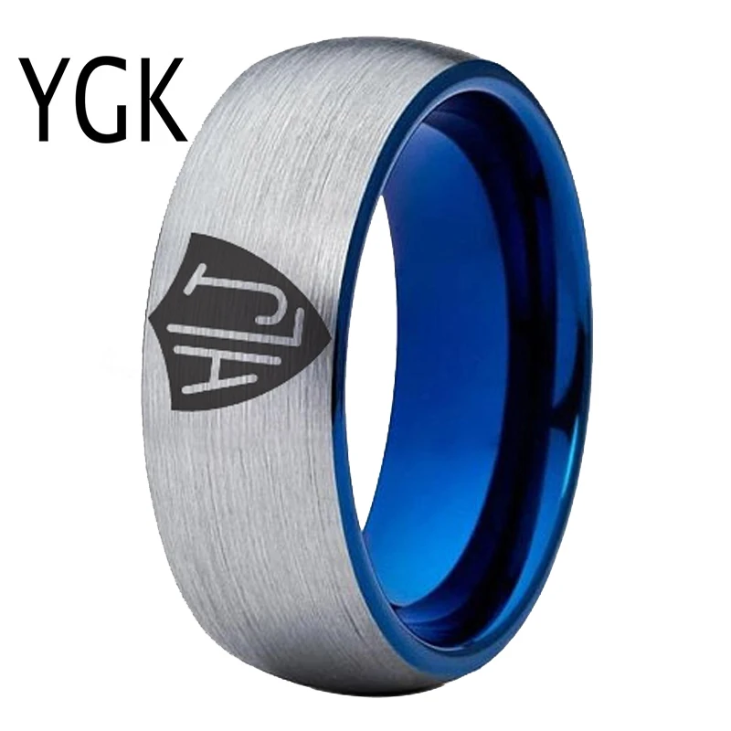 YGK Jewelry Spanish CTR Ring HLJ Design Ring 8mm/6mm Matte Silver outside Blue inside Tungsten Carbide Ring