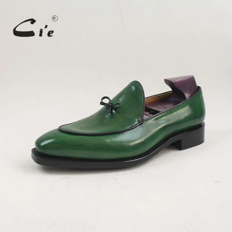 cie Square Toe HandPainted Handmade Patina 100%Calf Leather Breathable Bottom Outsole Slip-on Men's Flat Shoe Loafer Bespoke col