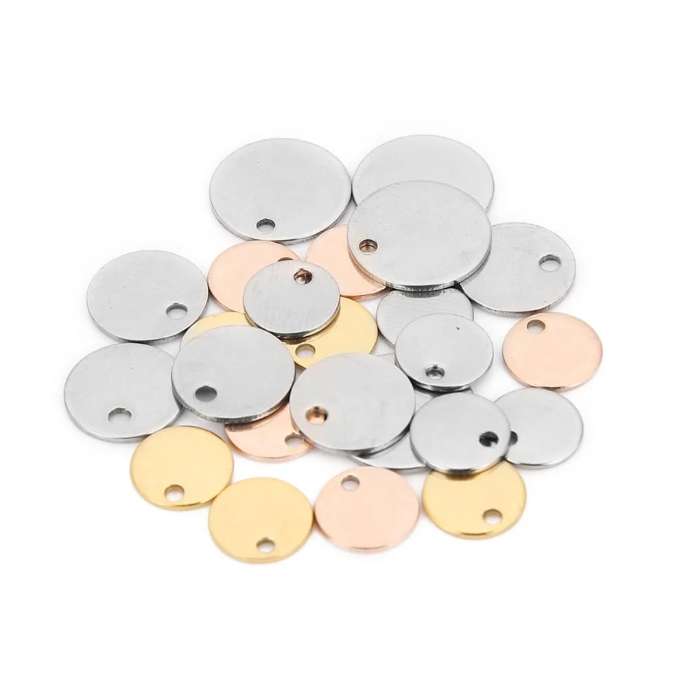 Sauvoo Round Stainless Steel Stamping Blank Dog Tags Pendant 6 8 10 12 15 20 25mm Rose Gold Color For DIY Jewelry Making Finding
