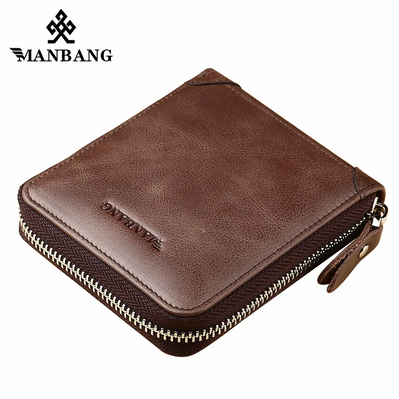 ManBang Genuine Leather Wallet Man Fashion Coin Pocket Small Vintage Men Wallet Male Short Card Holder Purse Brand mini Wallet image 3