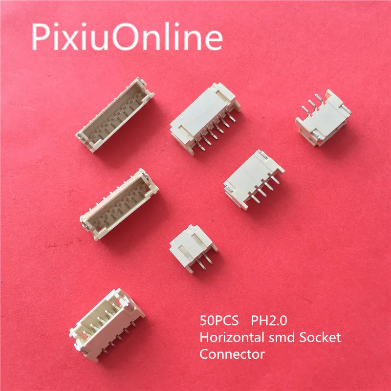 50PCS YT2029 PH2.0 Connector 2P/3P/4P/5P/6P/7P/8P/9P/10P 2mm Horizontal smd Socket  2mm Pitch Patch Plug Connector SMT SMD