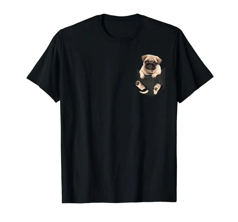 

Pug In Pocket Tee Shirts Men Tops Tees 2019 Summer Fashion New O-Neck Tops Tee Shirts Custom T Shirt Design