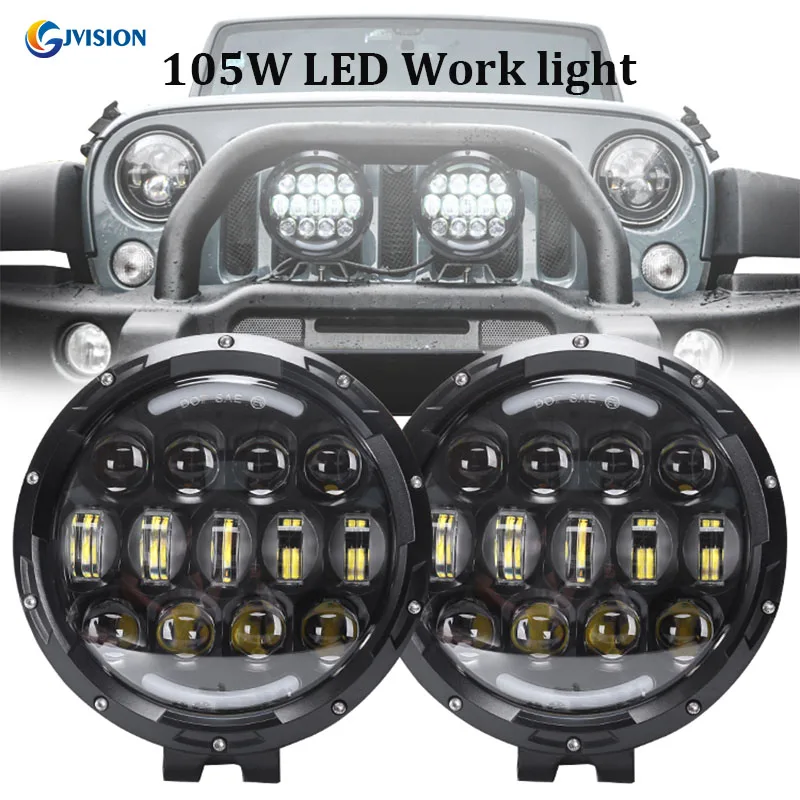 105W 7 Inch LED Work Light High/Low Beam 6000K OffRoad Fog Driving Light Roof Bar Bumper For Jeep/4x4/Truck/SUV/Cabin/Boat