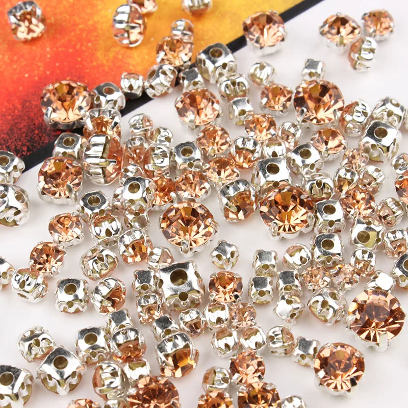 Mixed size sewn rhinestone 24 colors and silver claw glass stone crystal for DIY decoration shoes and hats luggage decoration