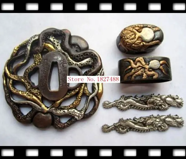 

A Suit Of Japanese Samurai Sword Fitting katana Tsuba Guard Sword Copper Accessories/Octopus Design