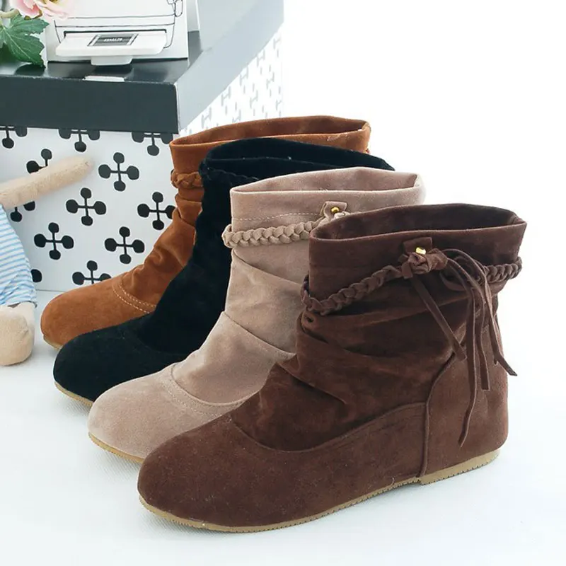 Jesień Zima Casual Women Boots Tassel Flat Ladies Ankle Boots Winter Hidden Wedges Women Shoes Big Size 34-43 WSH2245