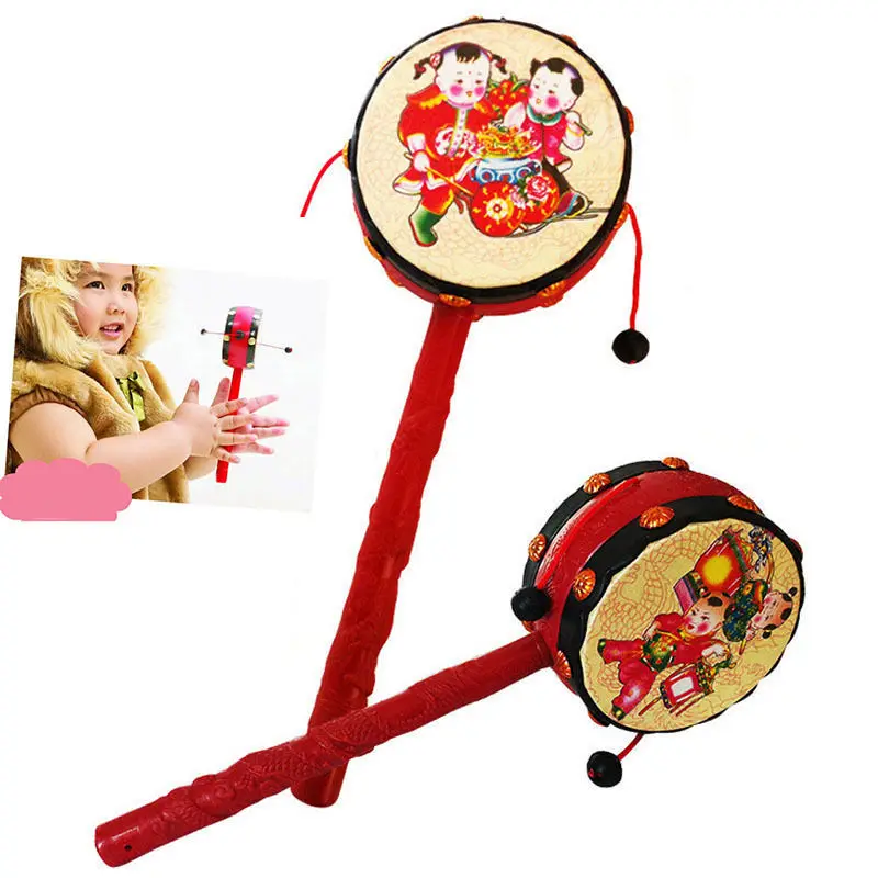 

1PCS Baby Rattles Kids Chinese Traditional Hand Bell Rattle Drum Handbell Child Toys Gift Hot Sale