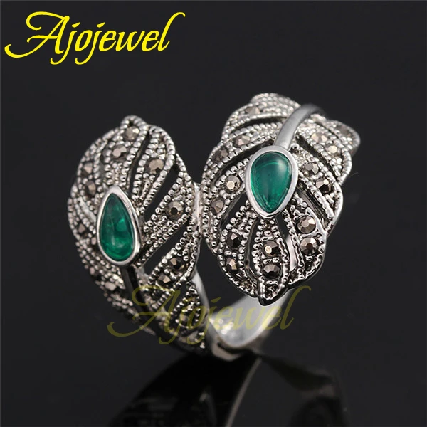 Ajojewel Vintage Ladies Jewelry Leaf Green Rings For Women (Size 6.7.8.9 )