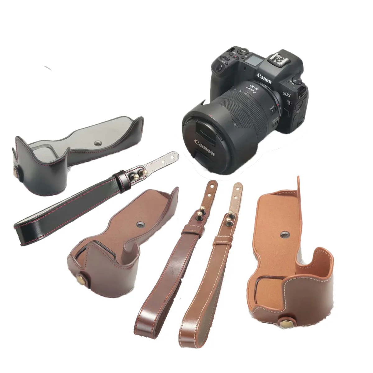 New Pu Leather Camera Case Bag Half Body Tempered Glass For Canon EOS R Camera Wrist strap Professional bottom cover