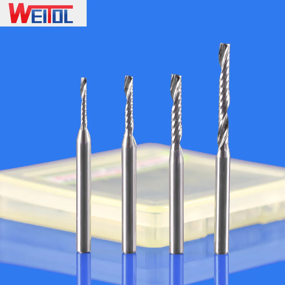 WeiTol-لطاحونة نهاية لولبية واحدة ، مؤخرة N 3.175 مللي متر ، أدوات قطع أكريليك CNC ، لقم نقش ، قاطع طحن ، 10 قطعة