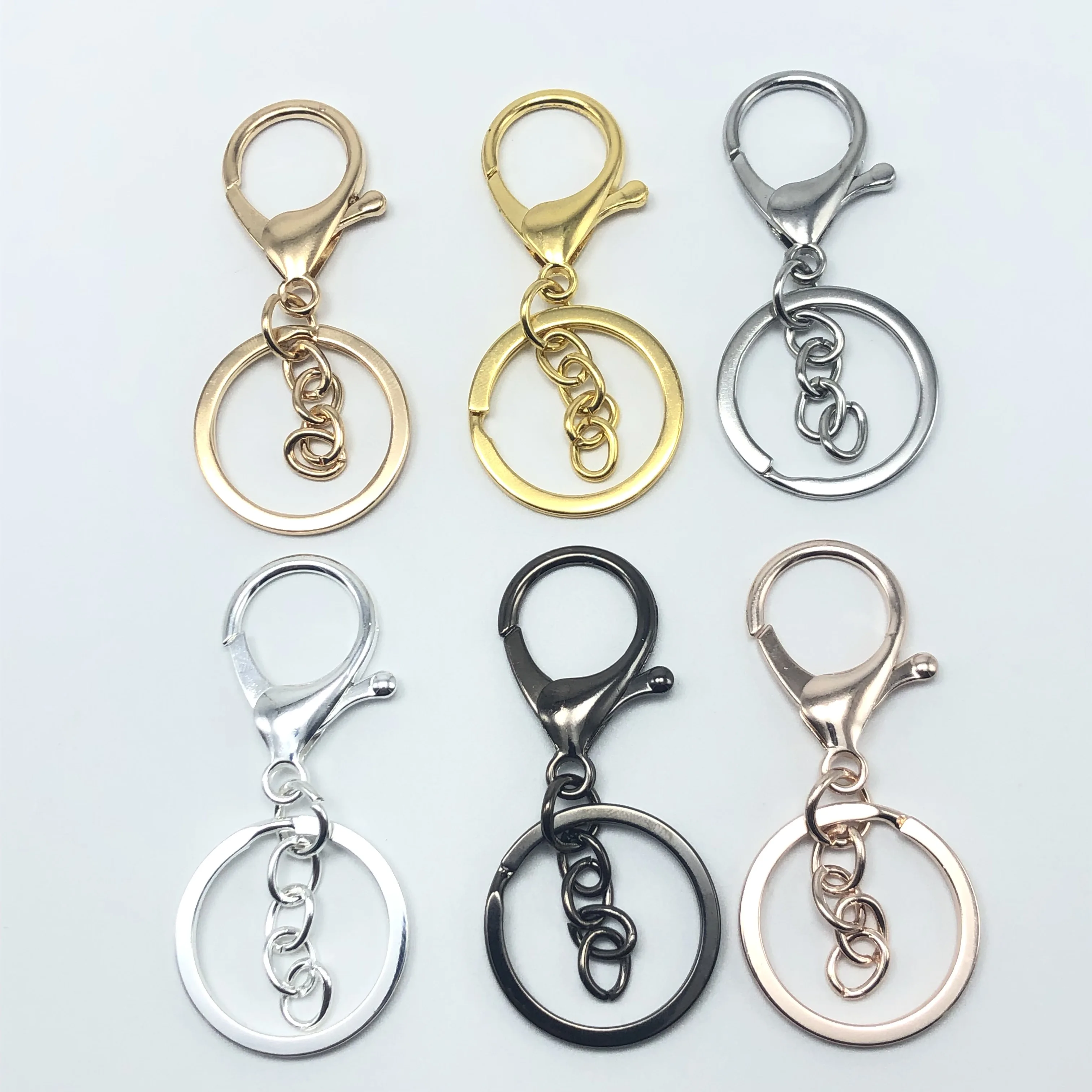 JunKang 5pcs 30mm key chain 70mm pop classic 6 colour ring gilt lobster jewellery handmade gift for men