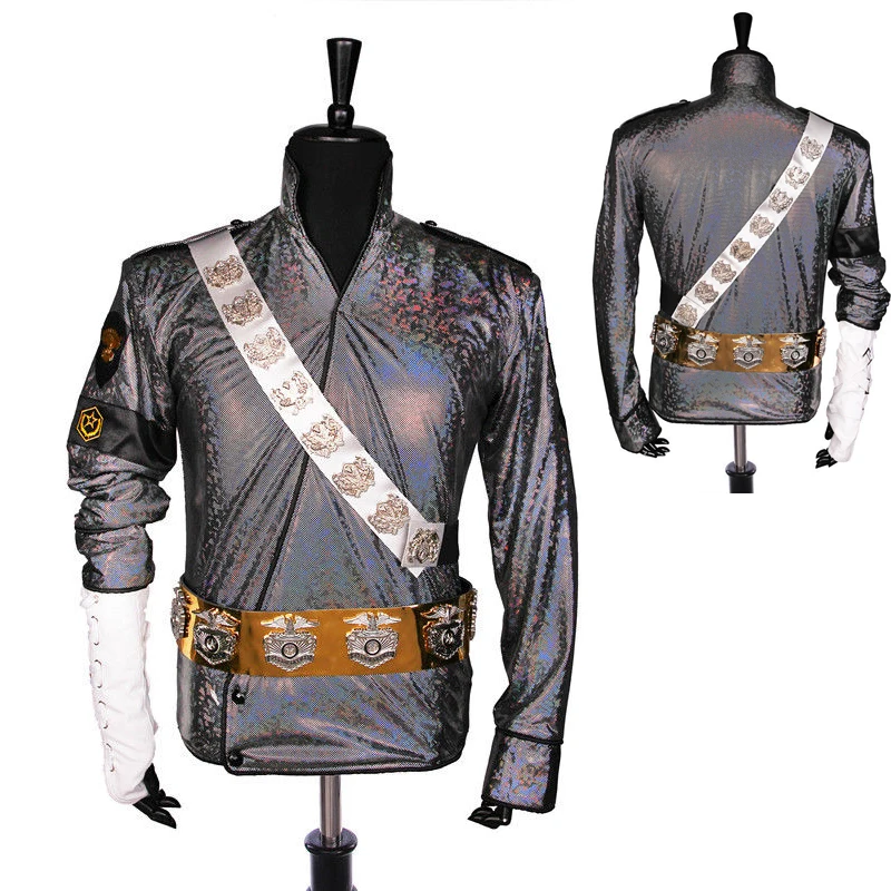 Handmade MJ Michael Jackson BAD Dangerous Jam Laser Jacket Belt Set Performance Gift Imitation Show Music Star Collection