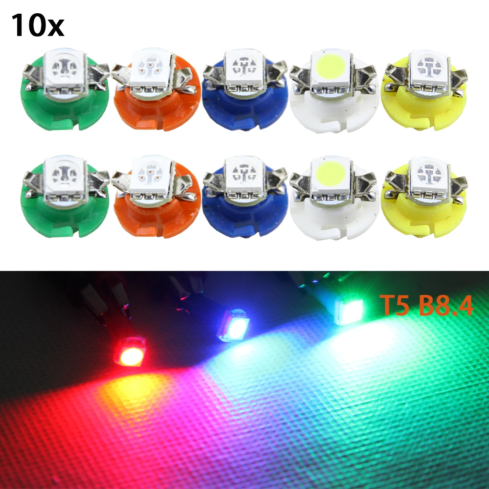 

10pcs/lot T5 B8.4D 5050 1 SMD LED Blue Side Dashboard Guage Light for Car B8.4 Auto Instrument Panel Lights White Blue Yellow