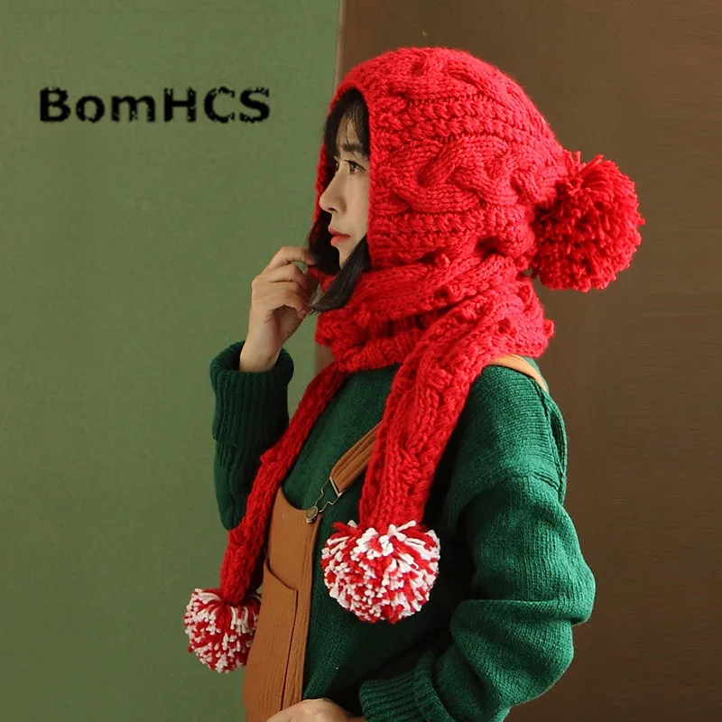 BomHCS Cute Handmade Winter Warm Thick Knitted Hat Caps Scarf Beanie