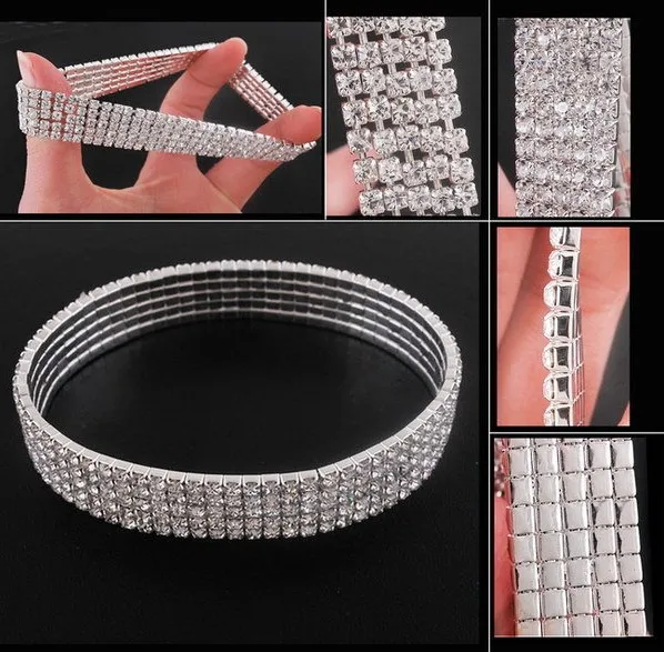 1/2/3/4/5 Rows Bracelet Fashion Wedding Jewelry For Bridal, Crystal Rhinestone Stretch Bracelet Bangle Bling Wristband For Women