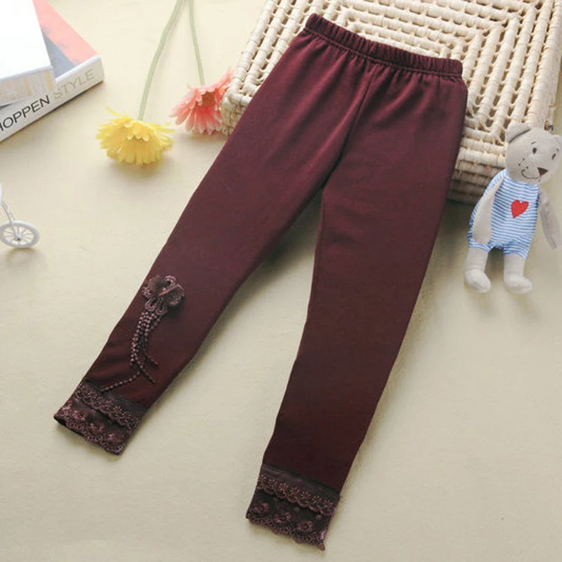 2017 Hot sale girls leggings Spring plus velvet cotton Fashion butterfly lace Beading girls pants 4-7 year leggings for girls