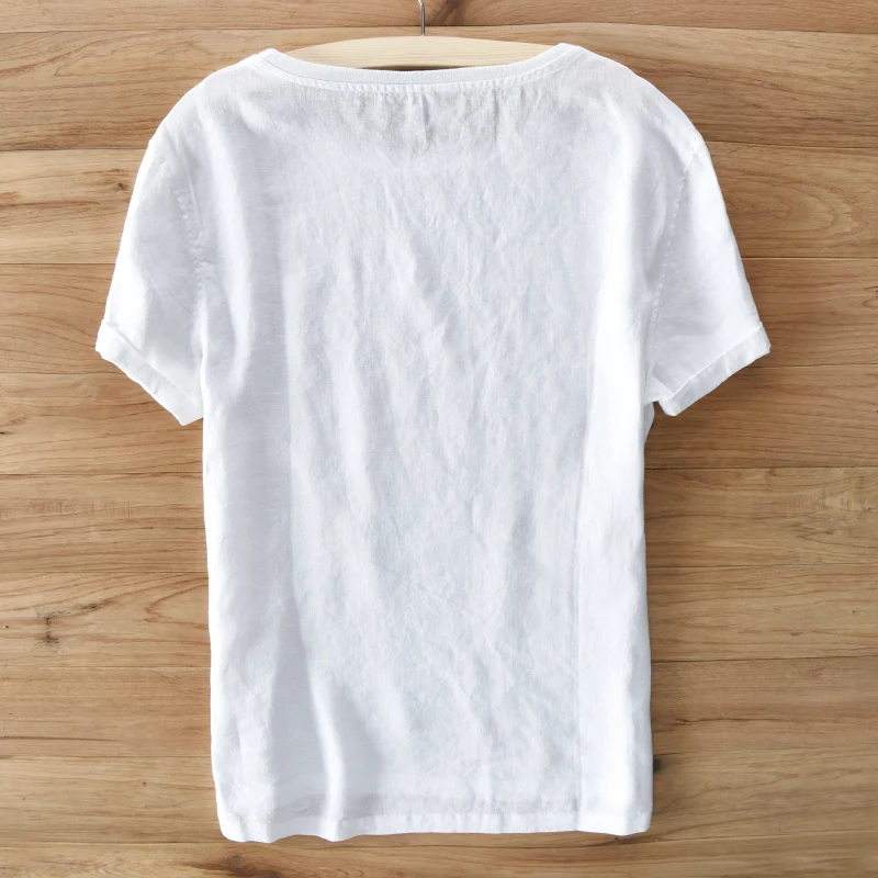 Pure linen t shirt men summer short sleeve men t-shirt O-neck print letter septe-mber t shirts men white solid men tshirt camisa