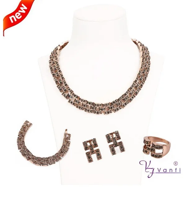 

African Bridal Jewelry Antique Gold Color Crystal Statement Necklace And Earrings Sets Dubai Wedding Jewelry Sets