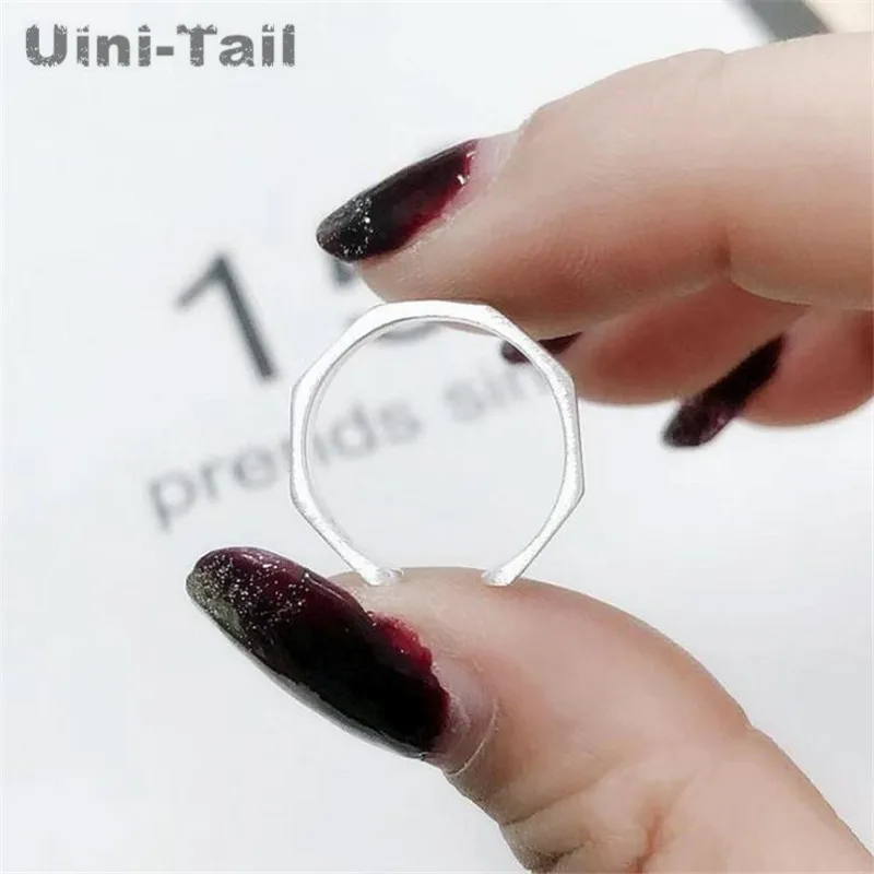 Uini-Tail hot new 925 Tibetan silver fashion nut design Korean version of the simple silver brushed geometric polygon open ring