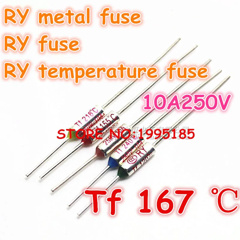 RY 100pcs/lot New Micro thermal fuse 10A250V 167 Degrees 167 C Mini temp fuse metal shell Thermal Cutoff