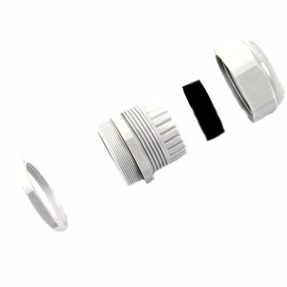 PG-7 White Plastic Waterproof Connectors Cable Glands 10 Pcs