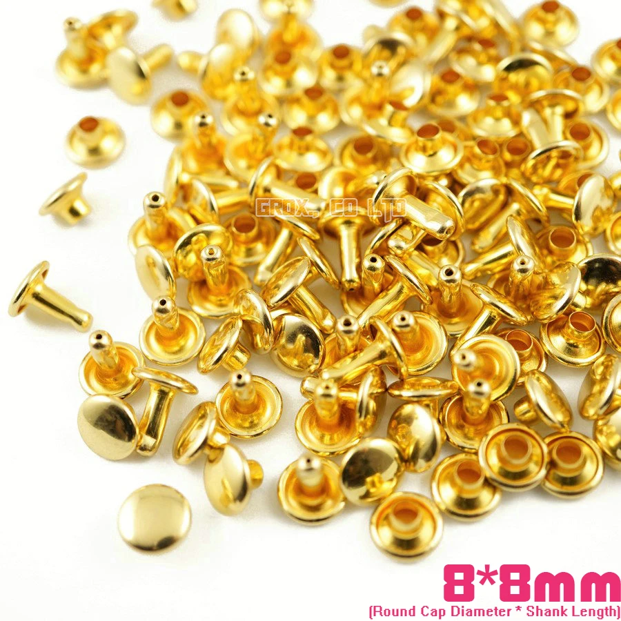 450 set 8*8mm Gold Double Cap Round Rapid Rivet Punk Rock Leathercraft Rivet