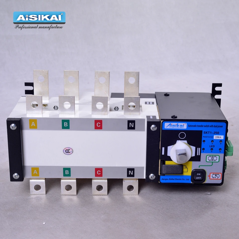 Imagem -04 - Aisikai-placa Elétrica de Transferência Automática Ats 250a 4p Controlador com Dupla Potência 220v 380v Gerador a Diesel Placa Fases