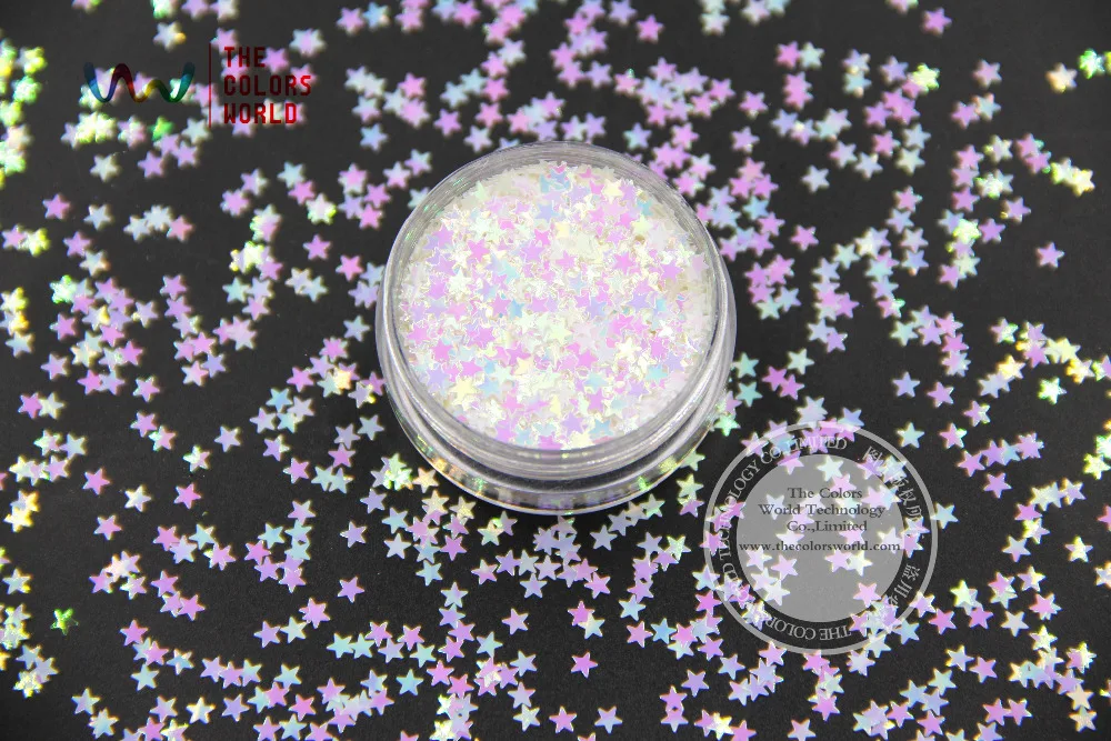 TCI03 Parelmoer Regenboog Wit Roze Licht Kleuren Sterren vorm 3.0 MM Size Glitter voor nail Art nail gel make of DIY decoratie