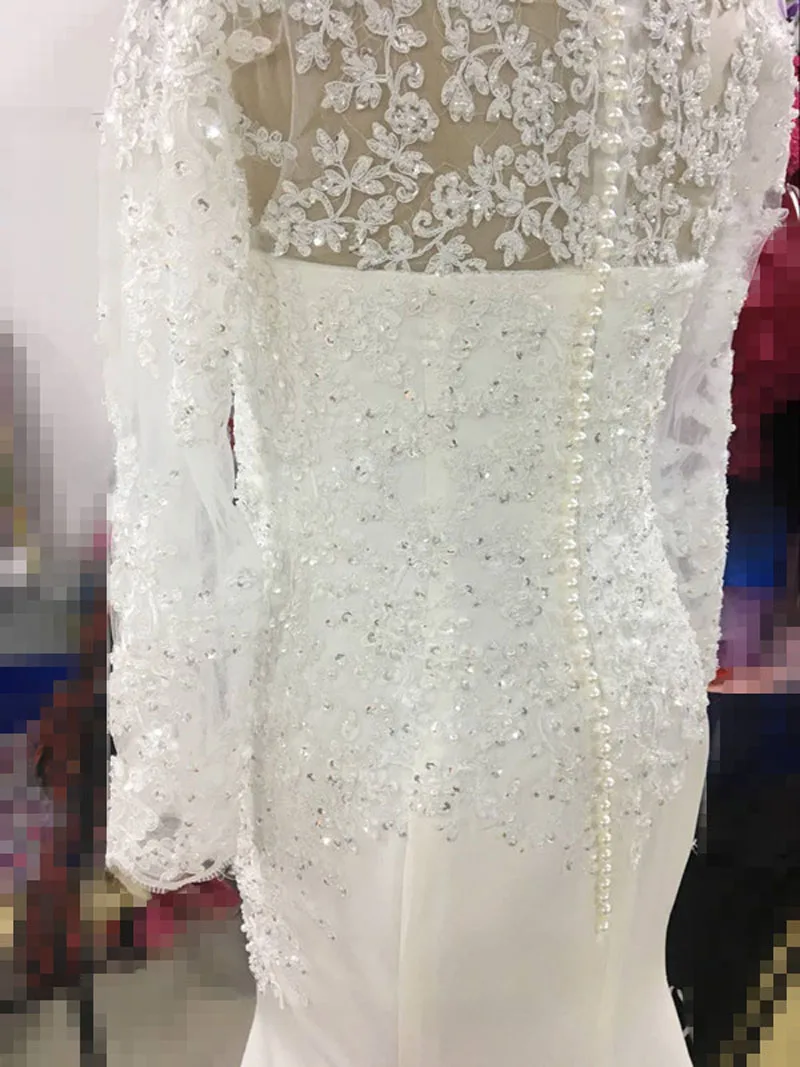 Robe de mariée sirène en dentelle, manches longues, perlée, Sexy, dos nu, 2019