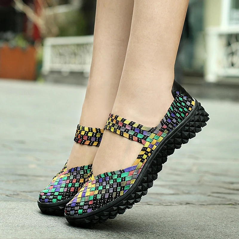 Summer Flats Shoes Womens Sneakers Breathable Woven Shoes Handmade Casual Sneakers Fashion Lady Tenis Non-slip Footwear For Walk