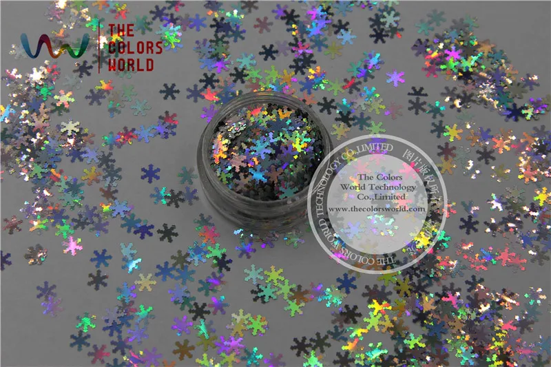 TCA100  laser holographic silver color Glitter paillette Snowflake shape 6.0mm Size spangles for Nail Art and DIY supplies