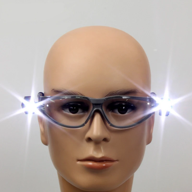 3M 11356 Protective LED Safety goggles Dual Bright LED Lights Transparent lenses Anti-UV Anti Shock Anti-Fog Safety work Goggles