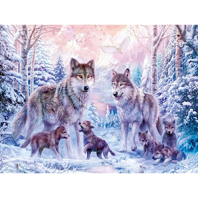 5D Diy diamond painting cross stitch Forest Wolf Family Full Square stone Diamond embroidery Needlework Rhinestone Mosaic Crafts