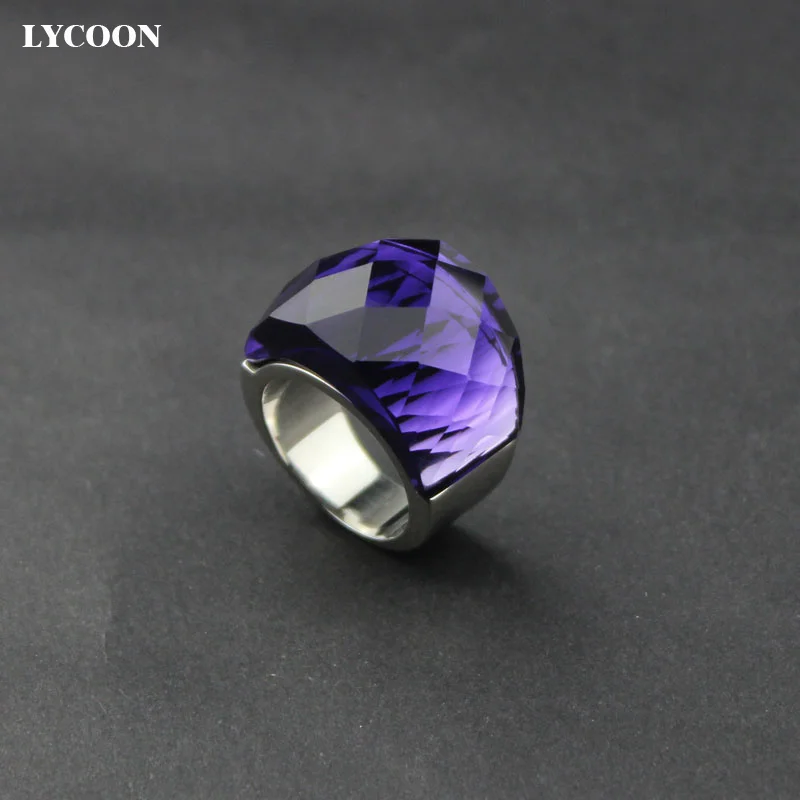 LYCOON Quality 316L Stainless steel With  transparency Dark purple ring Austrian violet Crystals Rings for women R0614