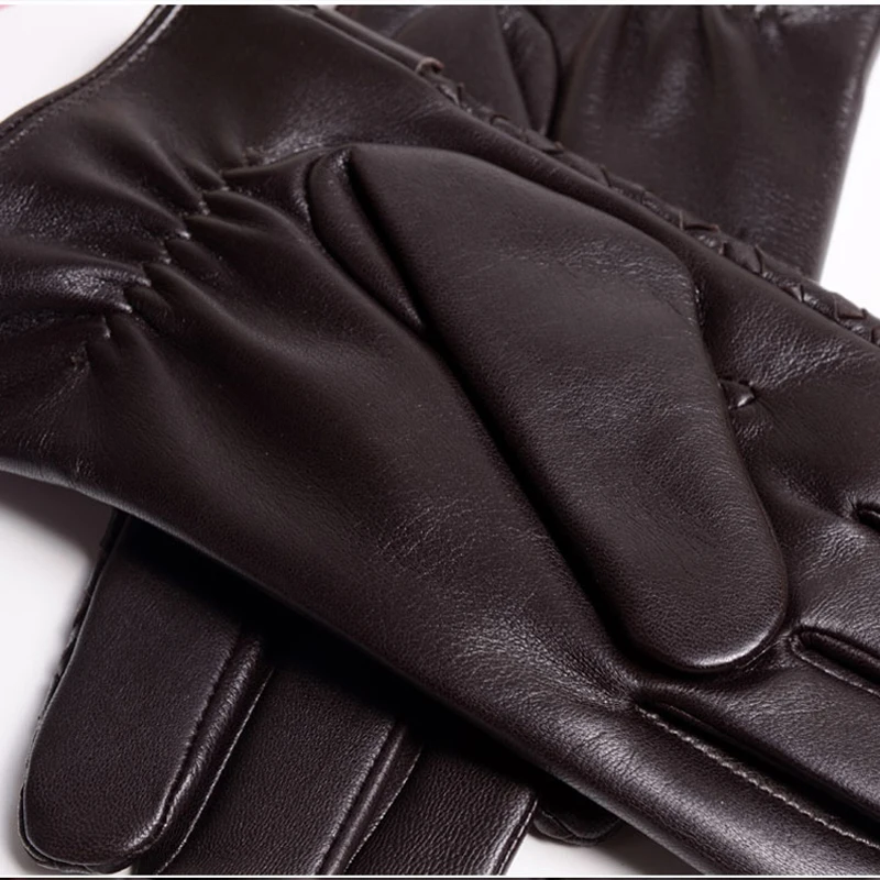 RY025NN 2024 New Spring/Winter Male Real Leather Short Gloves Man Suede Knitted Black/Brown Lambskin Cold Proof Mittens Mex Luva