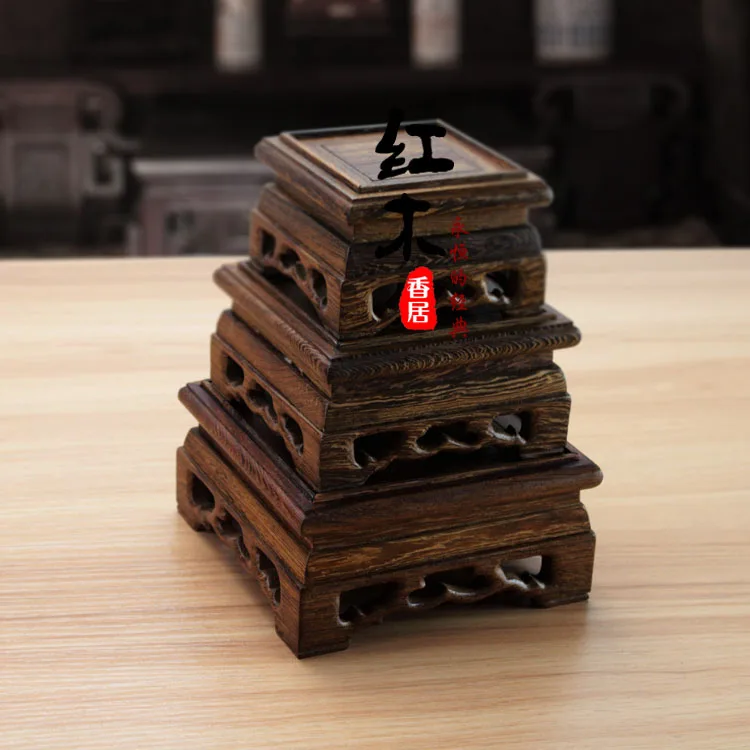 Rosewood incense in wooden square base / stone jade vase sand pot.