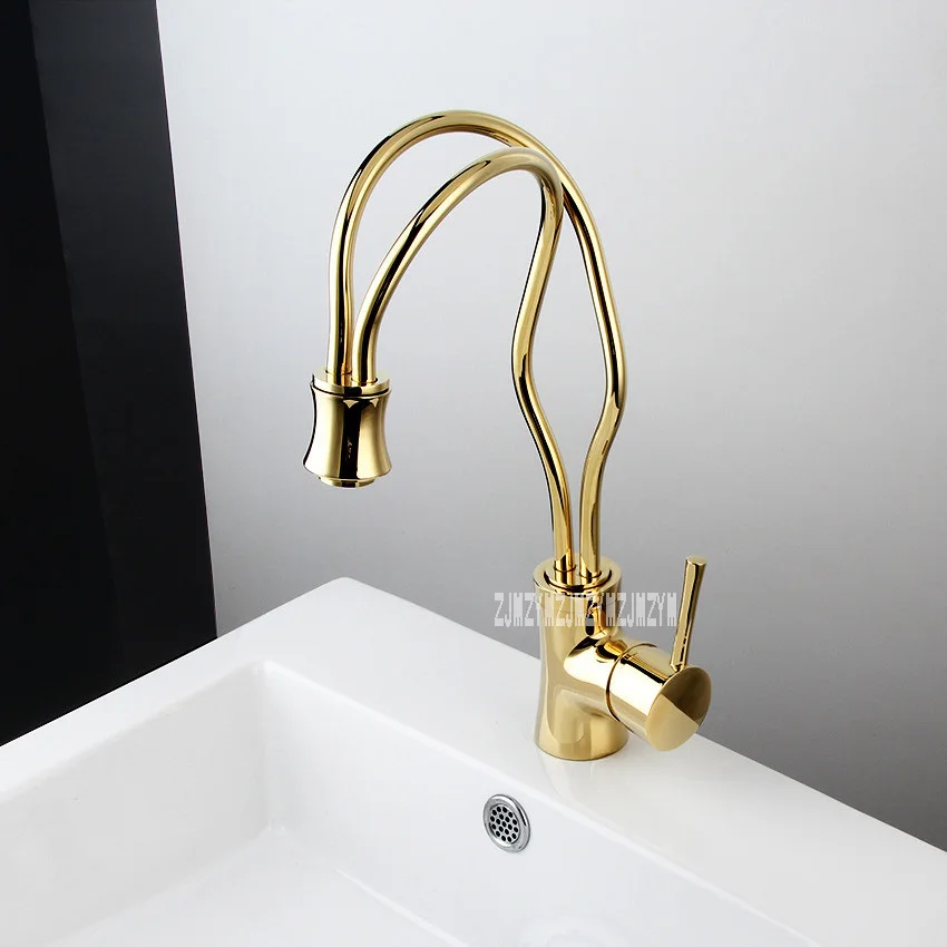 Z074 Art Creative Kitchen Sink Faucet Vegetable Washing Basin Golden Copper Cold And Hot Water Tap 360 Degree Rotating Faucet