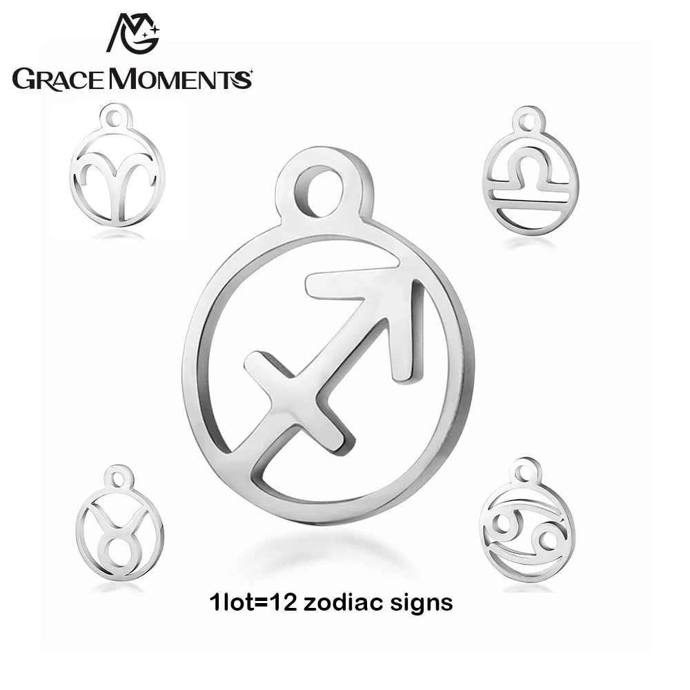 

12pcs/lot Grace Moments Stainless Steel 12 Zodiac Charm DIY Constellation Charms for Making Jewelry Pendant Accessories Findings