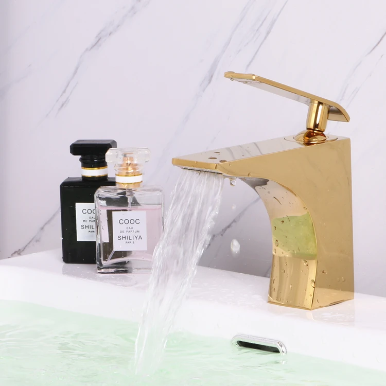 Free ship New arrival Gold finish square bathroom basin vessel sink faucet mixer tap deck mounted Crystal handle Luxury tap