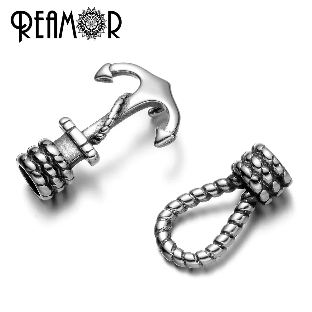 REAMOR 5mm Hole Size 316L Stainless steel Anchor Clasp Hook Connector For Round Leather Cord Men Women Bracelet Jewelry Findings