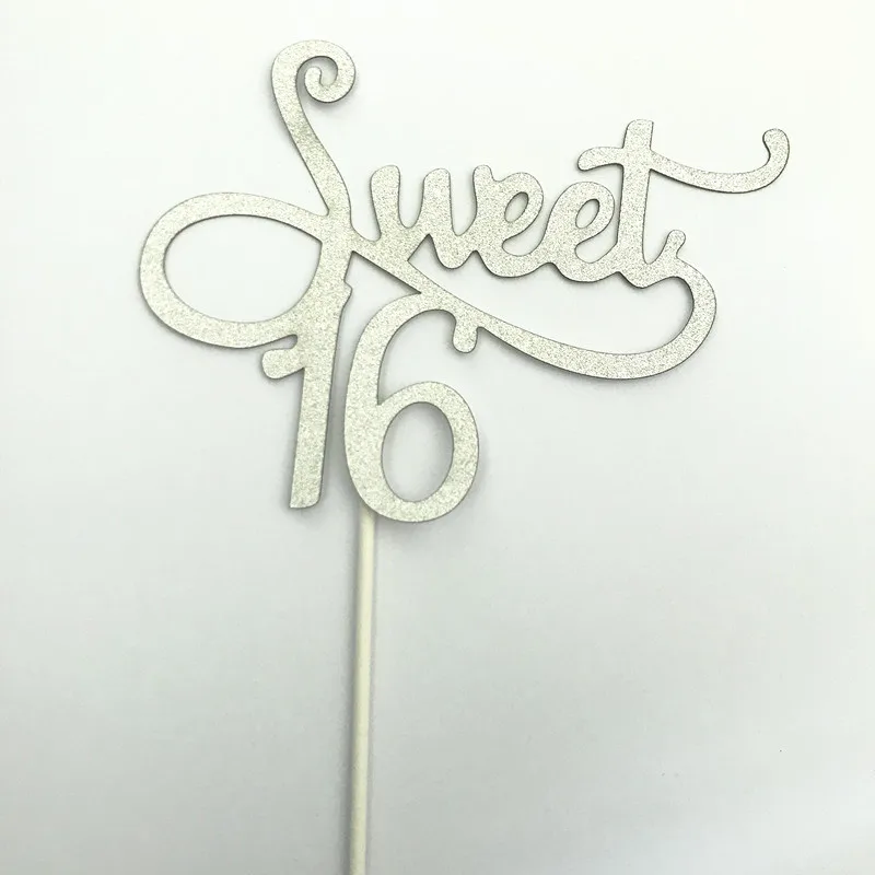 Chicinlife 1Pcs Gold/Black/Silver Sweet 16 Cake Topper 16th Birthday Cake Topper Anniversary Birthday Party Decoration Supplies image 3