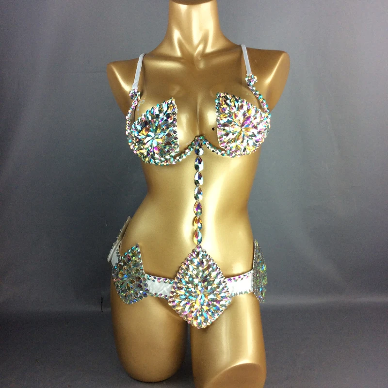 New Sexy Samba Carnival Wire Bra & Belt Rainbow Stone C011-2 free shipping