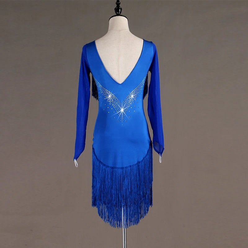 lq071  robe latine femme  latin practice wear robe danse latine samba dress latin dancewear women fringe tassel long sleeve